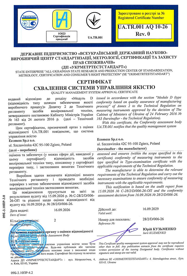 Сертифікат відповідності (Модуль D)